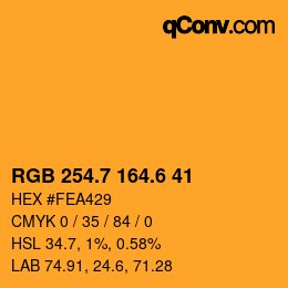 カラーコード: RGB 254.7 164.6 41 | qconv.com