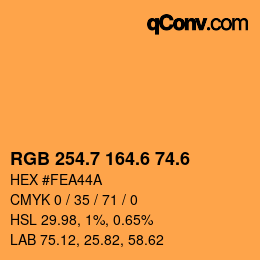 カラーコード: RGB 254.7 164.6 74.6 | qconv.com