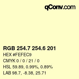 カラーコード: RGB 254.7 254.6 201 | qconv.com