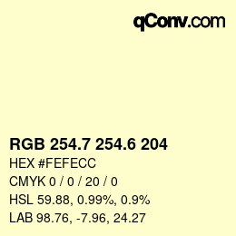 カラーコード: RGB 254.7 254.6 204 | qconv.com