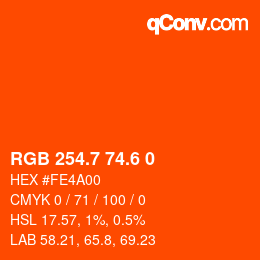 カラーコード: RGB 254.7 74.6 0 | qconv.com
