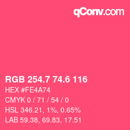 カラーコード: RGB 254.7 74.6 116 | qconv.com