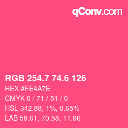 カラーコード: RGB 254.7 74.6 126 | qconv.com