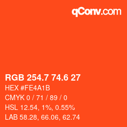 カラーコード: RGB 254.7 74.6 27 | qconv.com