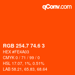 カラーコード: RGB 254.7 74.6 3 | qconv.com
