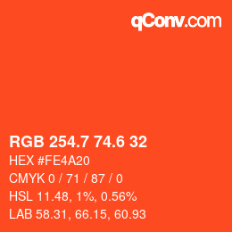 カラーコード: RGB 254.7 74.6 32 | qconv.com