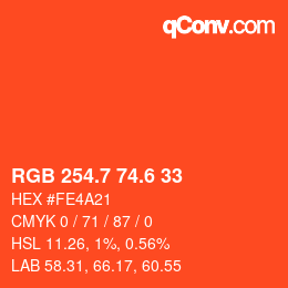カラーコード: RGB 254.7 74.6 33 | qconv.com