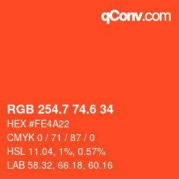カラーコード: RGB 254.7 74.6 34 | qconv.com