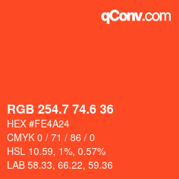 カラーコード: RGB 254.7 74.6 36 | qconv.com