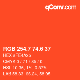 カラーコード: RGB 254.7 74.6 37 | qconv.com