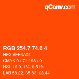 カラーコード: RGB 254.7 74.6 4 | qconv.com