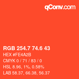 カラーコード: RGB 254.7 74.6 43 | qconv.com