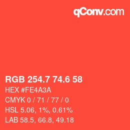 カラーコード: RGB 254.7 74.6 58 | qconv.com