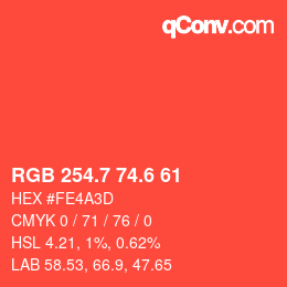 カラーコード: RGB 254.7 74.6 61 | qconv.com