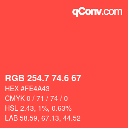カラーコード: RGB 254.7 74.6 67 | qconv.com