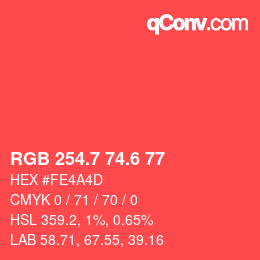 カラーコード: RGB 254.7 74.6 77 | qconv.com