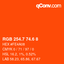 カラーコード: RGB 254.7 74.6 8 | qconv.com