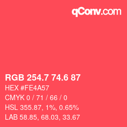 カラーコード: RGB 254.7 74.6 87 | qconv.com