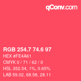 カラーコード: RGB 254.7 74.6 97 | qconv.com