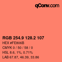 カラーコード: RGB 254.9 128.2 107 | qconv.com