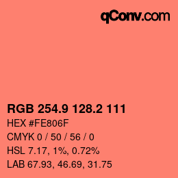 カラーコード: RGB 254.9 128.2 111 | qconv.com