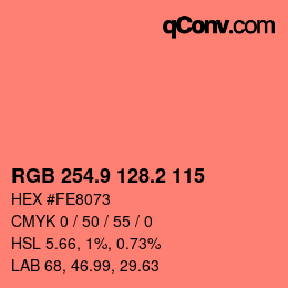 カラーコード: RGB 254.9 128.2 115 | qconv.com