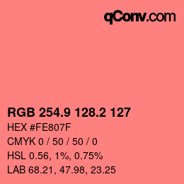 カラーコード: RGB 254.9 128.2 127 | qconv.com