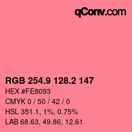 カラーコード: RGB 254.9 128.2 147 | qconv.com