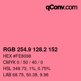 カラーコード: RGB 254.9 128.2 152 | qconv.com