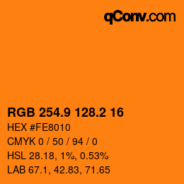 カラーコード: RGB 254.9 128.2 16 | qconv.com