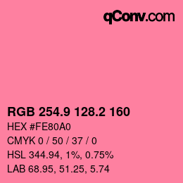 カラーコード: RGB 254.9 128.2 160 | qconv.com