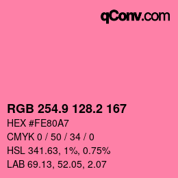 カラーコード: RGB 254.9 128.2 167 | qconv.com