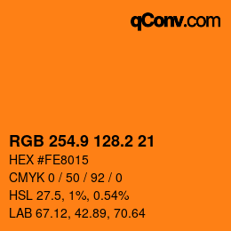 カラーコード: RGB 254.9 128.2 21 | qconv.com