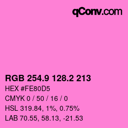 カラーコード: RGB 254.9 128.2 213 | qconv.com