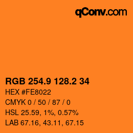 カラーコード: RGB 254.9 128.2 34 | qconv.com