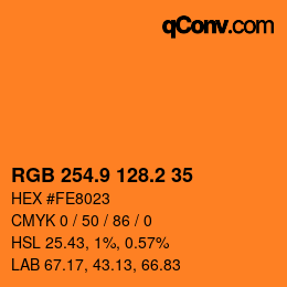 Farbcode: RGB 254.9 128.2 35 | qconv.com