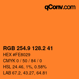 カラーコード: RGB 254.9 128.2 41 | qconv.com