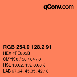 カラーコード: RGB 254.9 128.2 91 | qconv.com