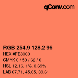 カラーコード: RGB 254.9 128.2 96 | qconv.com