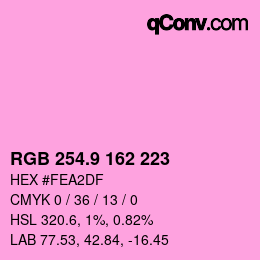 Color code: RGB 254.9 162 223 | qconv.com
