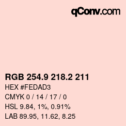 カラーコード: RGB 254.9 218.2 211 | qconv.com