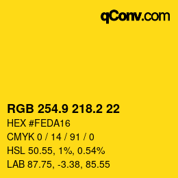 カラーコード: RGB 254.9 218.2 22 | qconv.com