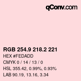 カラーコード: RGB 254.9 218.2 221 | qconv.com