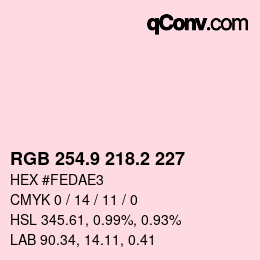 カラーコード: RGB 254.9 218.2 227 | qconv.com