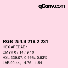 カラーコード: RGB 254.9 218.2 231 | qconv.com