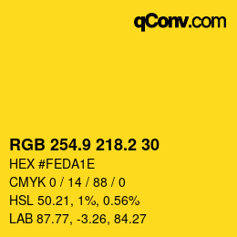 カラーコード: RGB 254.9 218.2 30 | qconv.com