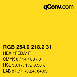 カラーコード: RGB 254.9 218.2 31 | qconv.com