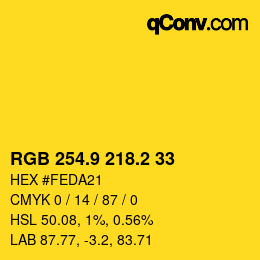 カラーコード: RGB 254.9 218.2 33 | qconv.com