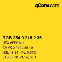 カラーコード: RGB 254.9 218.2 36 | qconv.com