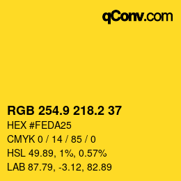 カラーコード: RGB 254.9 218.2 37 | qconv.com